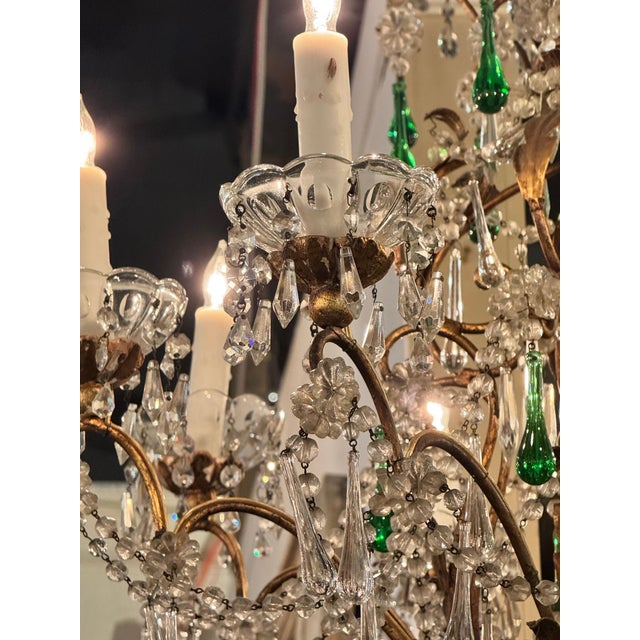 19th Century Italian Tole and Green Crystal Drop Chandelier For Sale In Dallas - Image 6 of 9