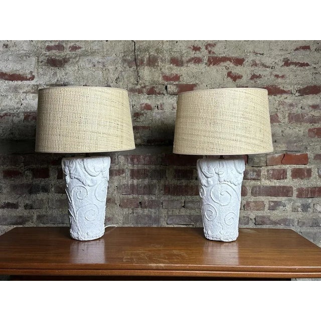 Vintage Table Lamps in Plaster and Rattan, 1980s, Set of 2 For Sale - Image 13 of 13