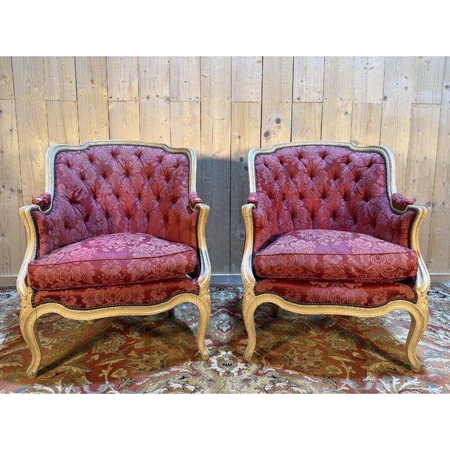 Louis XV Style Gondola-Shaped Bergère Chairs in Painted Wood, Set of 2 For Sale - Image 4 of 9