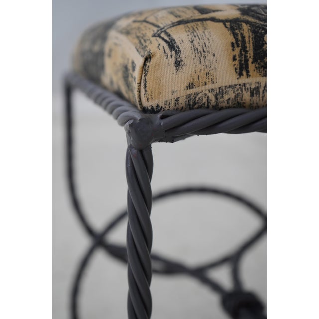 Textile Pair Rope Twist Iron Horse Print Upholstered Benches For Sale - Image 7 of 12