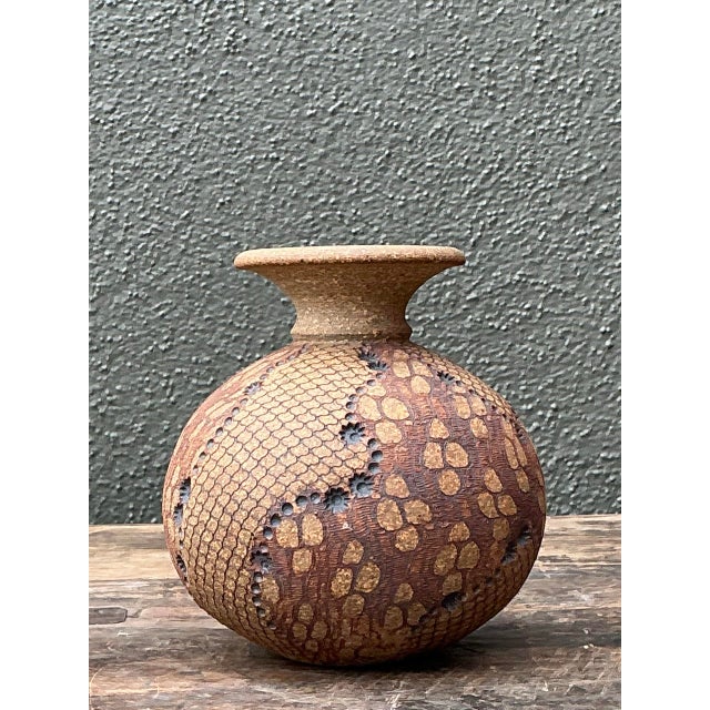 Vintage Original Studio Pottery Snakeskin Vase For Sale - Image 12 of 12
