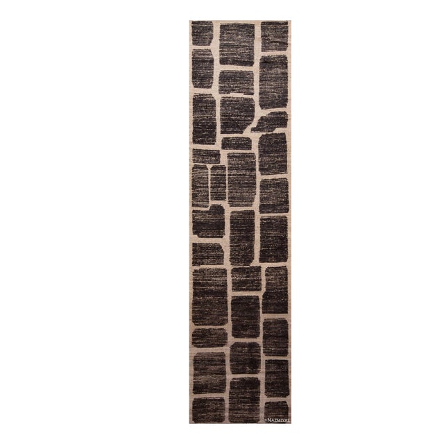 Nazmiyal Collection Tribal Primitive Geometric Block Design Modern Runner Rug For Sale