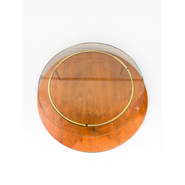 1960s 1960s Sculptural Mid-Century Modern Two-Tier Walnut & Glass Cocktail Table by James-Philip Co. With Brass Gallery Rail For Sale - Image 5 of 7