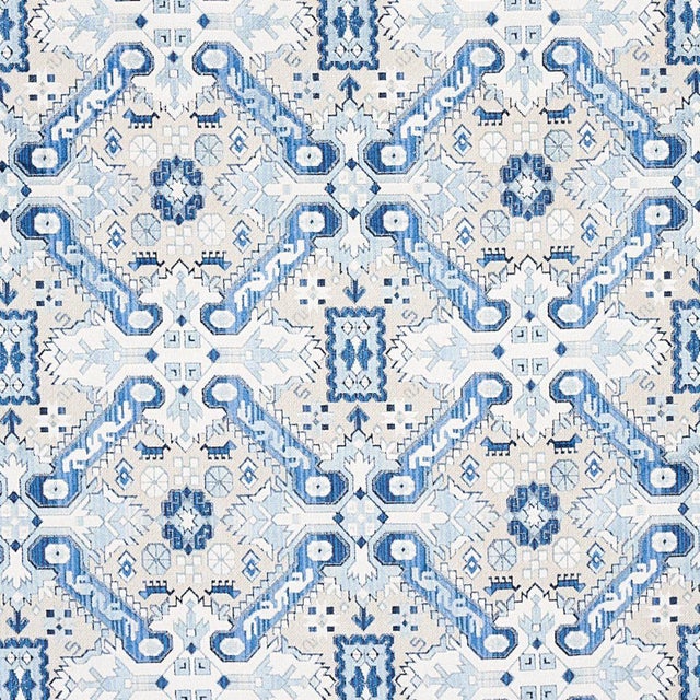 Schumacher Tiraz Velvet Fabric in Indigo For Sale