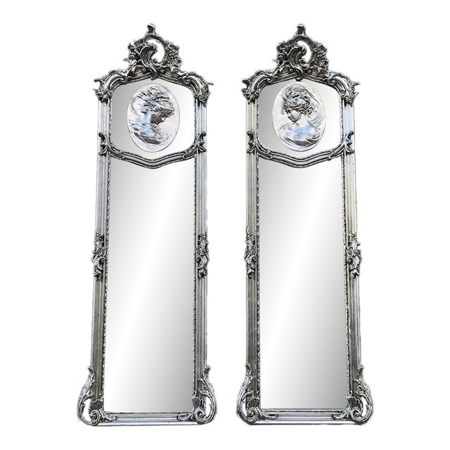 Mid20C Italian Rococo Silver Beech Floor Mirrors-Pair For Sale