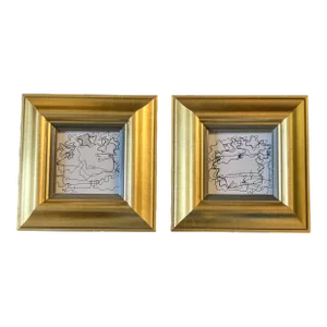 1980’s 2 Original Wayne Cunningham Abstract Ink Drawings Framed-A Pair