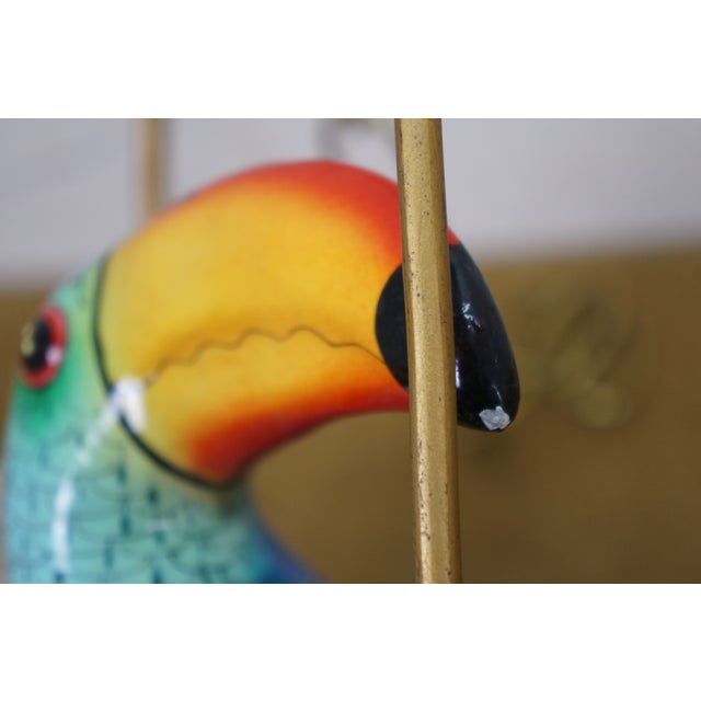 Mexican Folk Art Paper Mache Boho Hanging Toucan Parrot Bird Sculpture 13" For Sale - Image 9 of 15