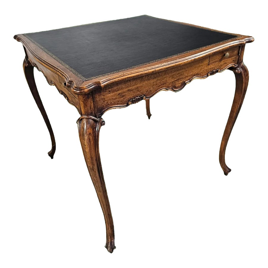 Mid 19th Century Antique Leather Top Walnut Game Table W/Swing-Out