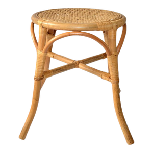 1970s Mid-Century Modern Round Handwoven Rattan Drum Side Drink Table Low Stool