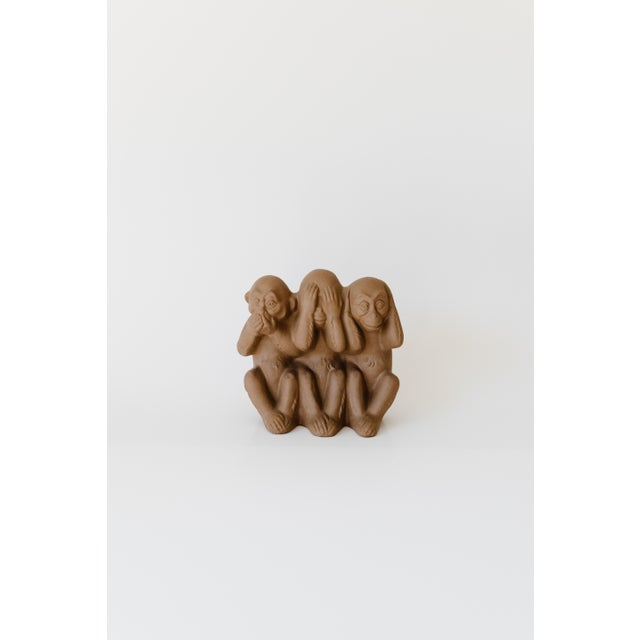 Brown Mid Century Modern 1950s Speak No See No Hear No Evil Matte Ceramic Monkeys Max Heinz Karlsruher Majolika For Sale - Image 8 of 13