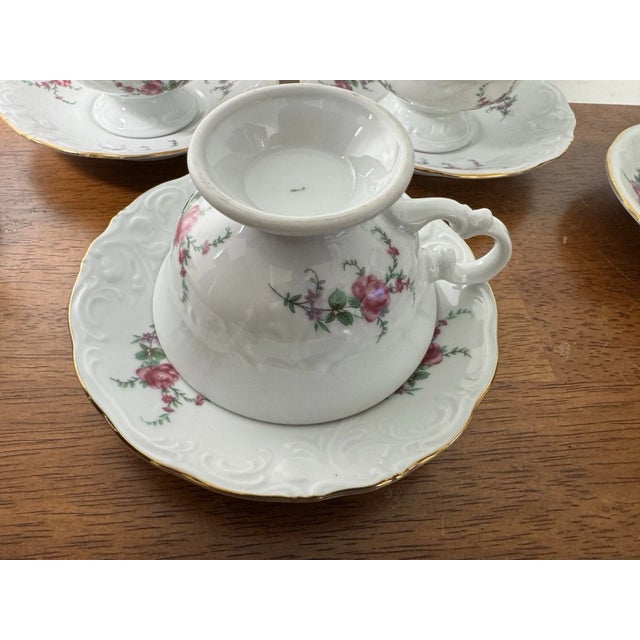 Vintage Wawel Poland Porcelain Tea Cup Saucer Set 5 Floral Gold Trim - 10 Pcs For Sale - Image 14 of 18