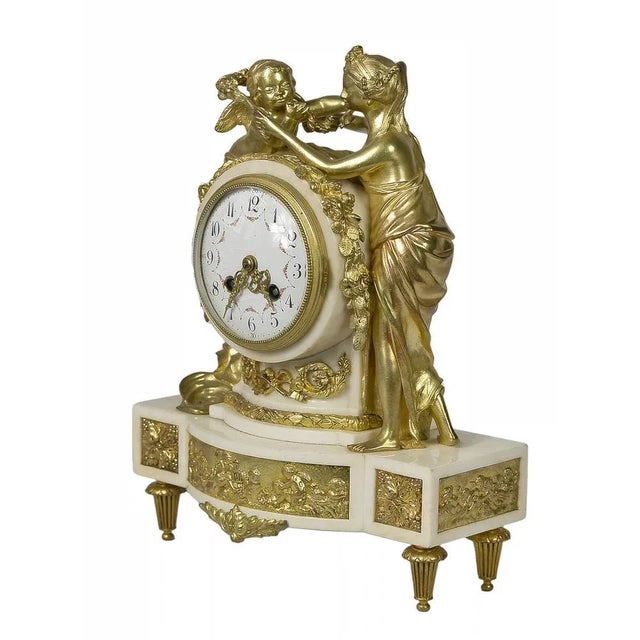 19th Century French Gilded Bronze & Marble Mantel Clock For Sale - Image 3 of 10