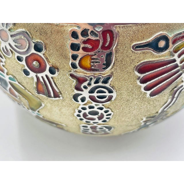 1960s Miguel Pineda Silver-Plated Enamel Bowl With Mayan Motifs, Taxco Mexico For Sale - Image 13 of 16