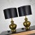 Metal Mid 20th Century Tibetan Brass Lamps Hand Hammered With Glass Jewel Detail & New Black Shades, a Pair For Sale - Image 7 of 14