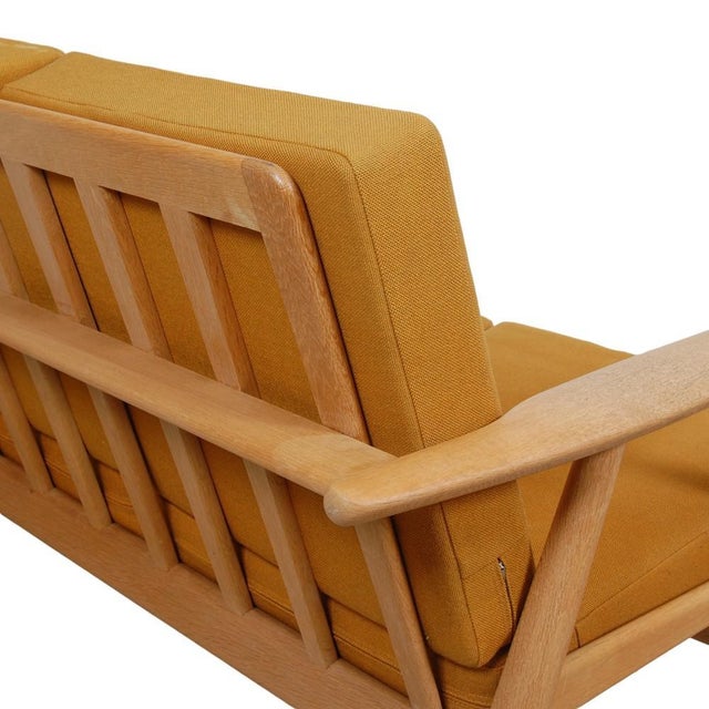 Wood Three-Seater Cigar Sofa in Oak and Yellow Fabric by Hans Wegner, 1960s For Sale - Image 7 of 18