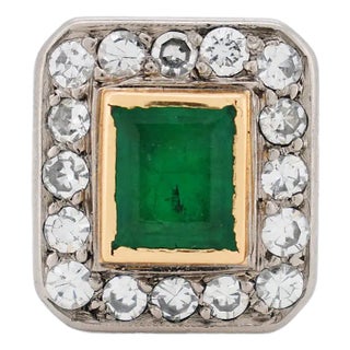 Gold Emerald and Diamond Ring, Size 5.5 For Sale