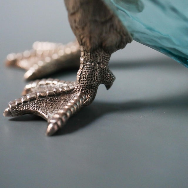 19th Century French Zoomorphic Duck Ewer in Blue Handblown Glass and Mixed Metal For Sale - Image 13 of 17