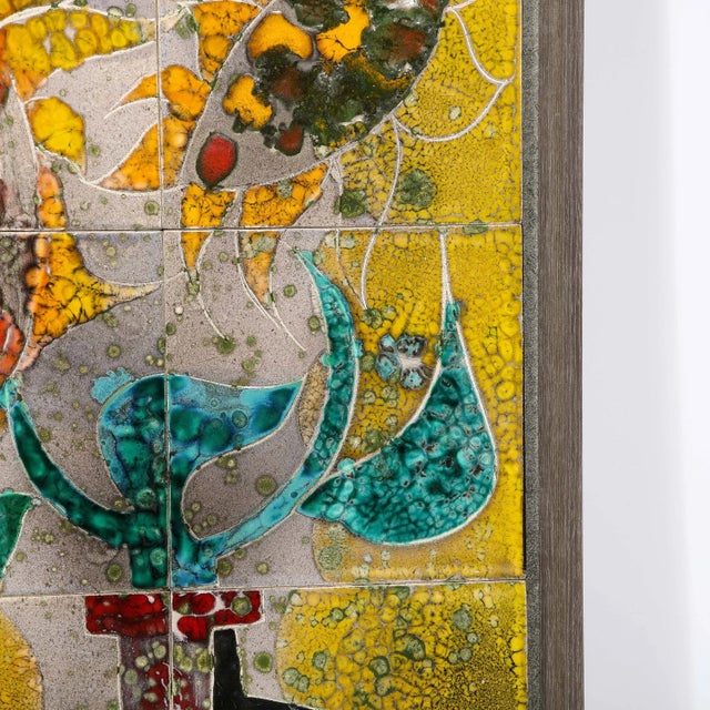 Ceramic Modernist Ceramic Tile Wall Plaque of Sunflowers Signed Gilbert Valentin For Sale - Image 7 of 13