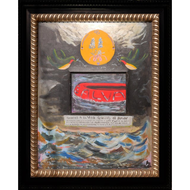 Moisés Villafuerte Abstract Contemporary Surrealist Three Dimensional Stormy Sea Landscape w/ Text, 2022 For Sale