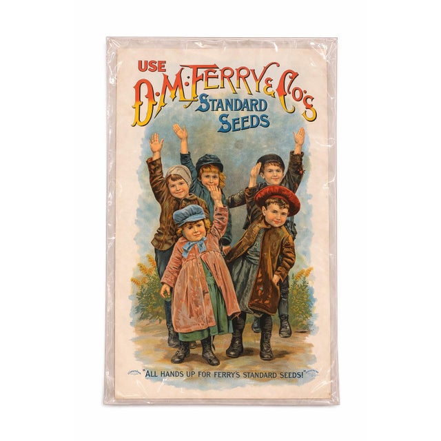 A charming vintage-style D.M. Ferry & Co. advertising print featuring children celebrating “Standard Seeds.” Rich in...