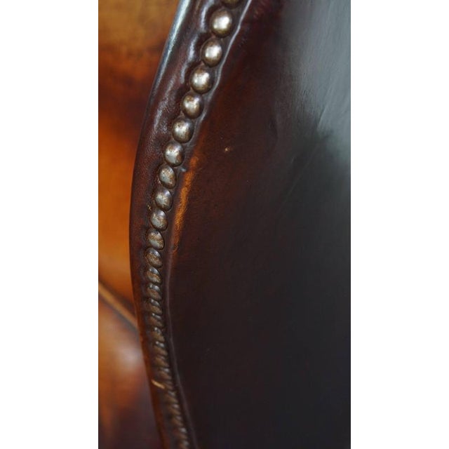 English Dark Sheepskin Wing Chair For Sale - Image 12 of 16