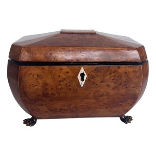 English Burr Yew Tea Caddy With Complete Interior For Sale