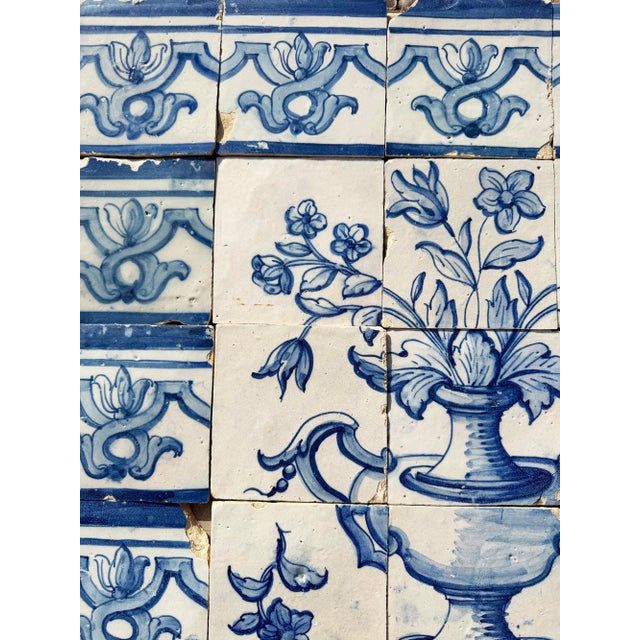 Antique 18th Century Portuguese Tile Panel With Classical Flower Vase For Sale - Image 13 of 18