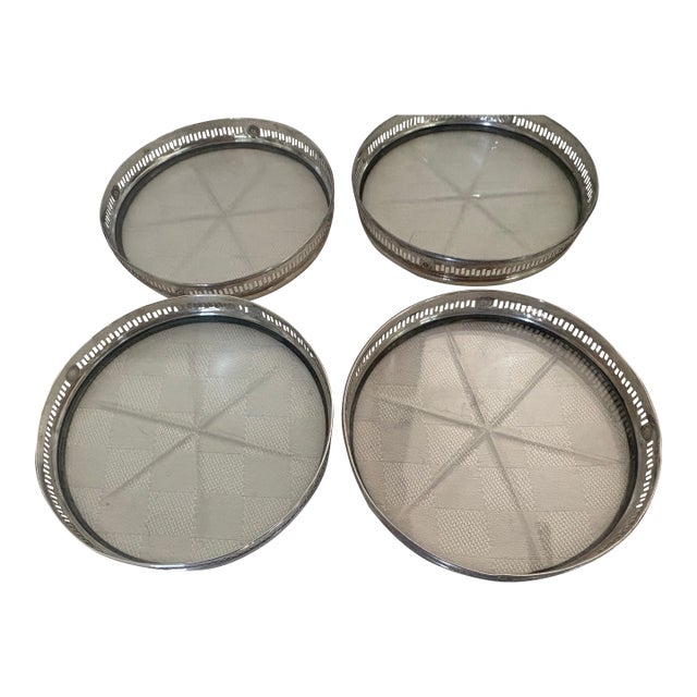 1920s Set of 4 Sterling Silver Rimmed Glass Coasters For Sale