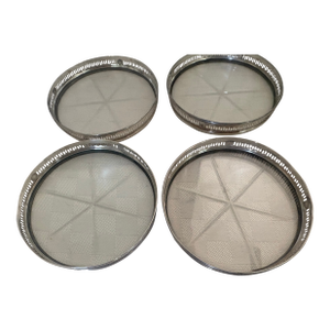 1920s Set of 4 Sterling Silver Rimmed Glass Coasters
