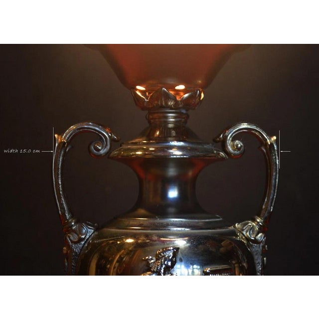 Art Deco Mid-Century Brass Table Lamp with Opaline Flame Shade, 1940s For Sale - Image 15 of 18