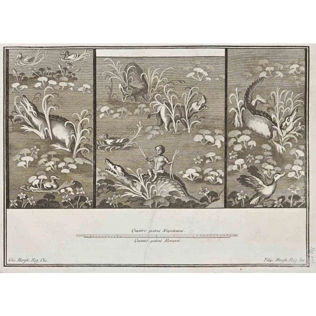Giovanni Elia Morghen, Ancient Roman Fresco Herculaneum, Etching, 18th Century For Sale