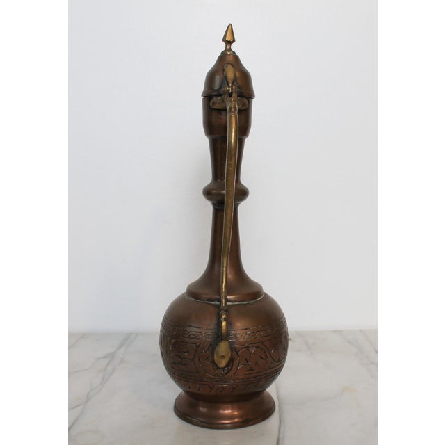 Mid 20th Century Mid 20th Century Boho Chic Middle Eastern Copper & Brass Engraved Ewer Water Pitcher For Sale - Image 5 of 11