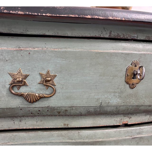 English 18th Century Swedish Gustavian Painted Chest of Drawers With Original Blue-Green Paint For Sale - Image 3 of 6