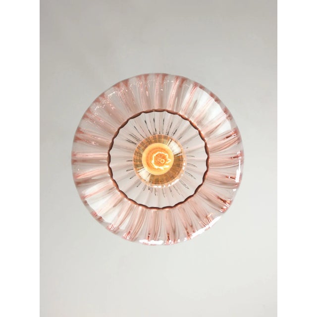 Mid-Century Italian Pink Glass and Brass Pendant Lamp For Sale - Image 4 of 12