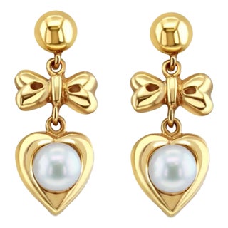 Heart & Bow Shaped Pear Drop Dangling Earrings, 2 Pieces For Sale