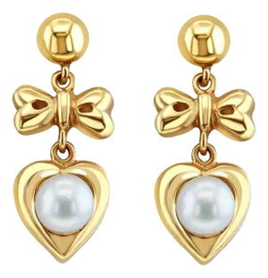 Heart & Bow Shaped Pear Drop Dangling Earrings, 2 Pieces