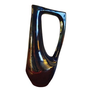 1950s Mid-Century Modern Rambervillers Cytère Iridescent Blue Stoneware Pitcher For Sale