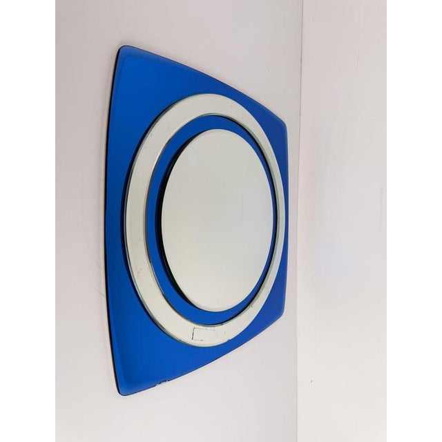 1970s Vintage Italian Space Age Wall Mirror in Cobalt Blue Beveled and Mirrored Glass, 1970s For Sale - Image 5 of 13