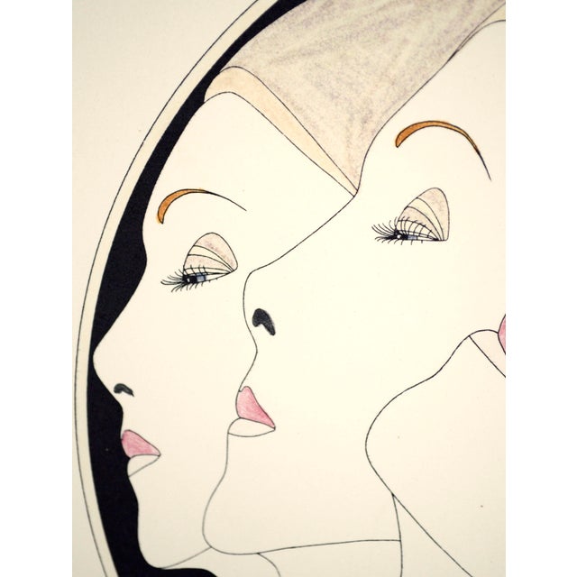 "Three Ribbon Heads", Art Deco Hand Colored Lithograph by John Luke Eastman 1984 For Sale - Image 4 of 8