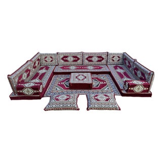 Modular Floor Sofa With Ottoman, Turkish Kilim U-Shaped Set Majlis Floor Sofa Seating For Sale