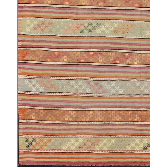 Turkish Kilim Vintage Kilim Rug with Assorted Stripe Design in a Variety of Colors, Keivan Woven Arts/ rug TU-NED-122,...