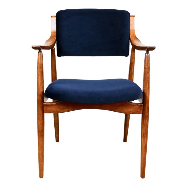 Vintage Danish Office Armchair in Navy Blue, 1970s For Sale