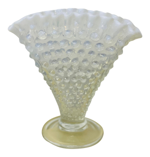 Vintage Late 20th Century Fenton Glass Opalescent Hobnail Fan Vase