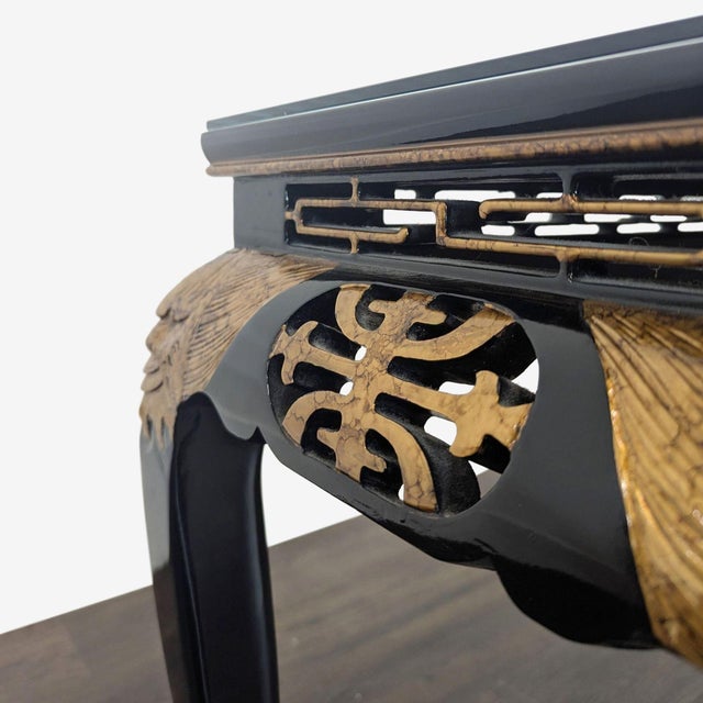 2000 - 2009 Custom Black Lacquer Chinoiserie Console Table For Sale - Image 5 of 5