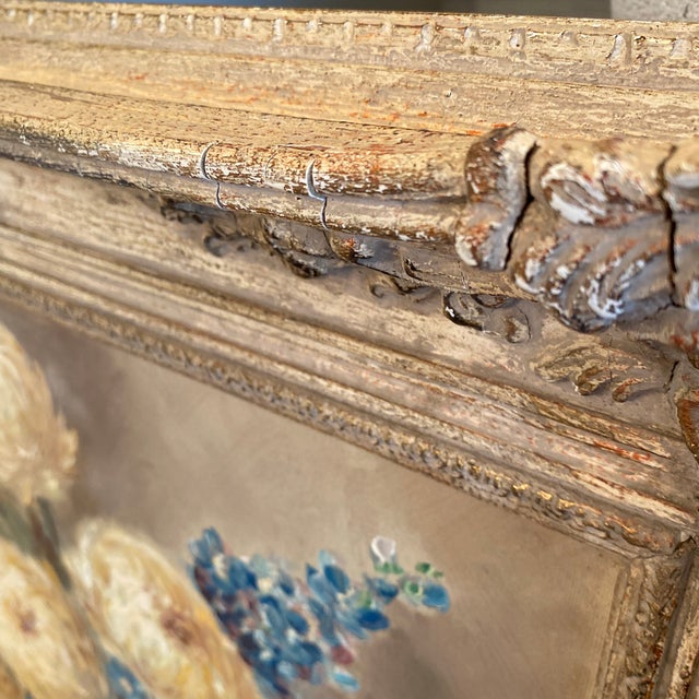 Vintage Floral Still Life Oil Painting on Board in Ornate Gold Toned Wood Frame For Sale - Image 10 of 12