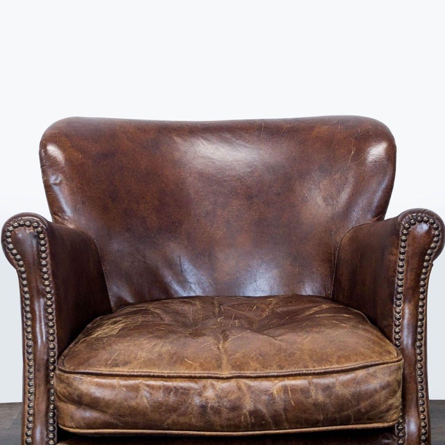 Restoration Hardware Professor Leather Lounge Chair For Sale In San Francisco - Image 6 of 11