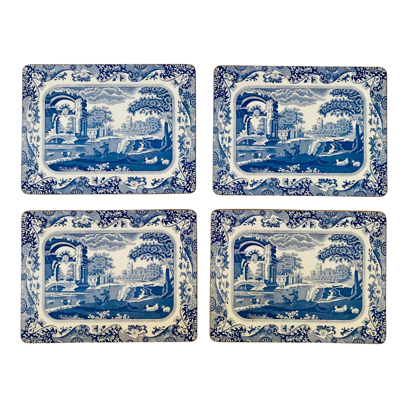 English Traditional Blue & White Melamine Table Mats Set of 4 Chairish