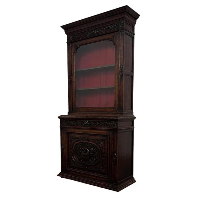 19th Century English Victorian Carved Oak Bookcase For Sale - Image 3 of 13