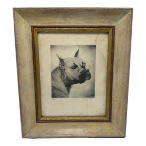 Antique Framed Etching of a Boxer Dog