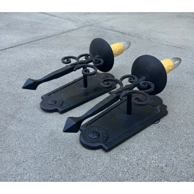 Antique Spanish Wrought Iron Sconces - Pair For Sale - Image 4 of 11